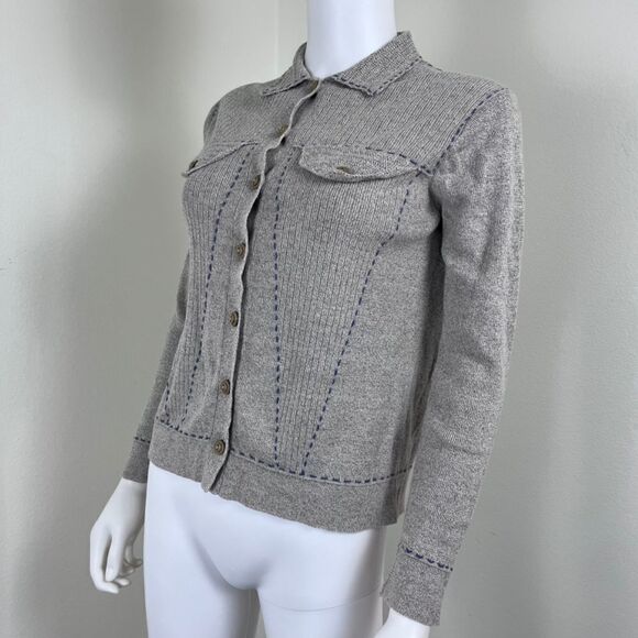 Vintage Women Size XS Beige Knit Linen Cotton Minimalist Cardigan Sweater Preppy - Picture 16 of 17